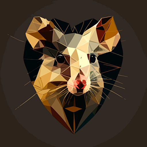 vector style minimalistic color schemes of a frontal view faceted rat head resembling a heart