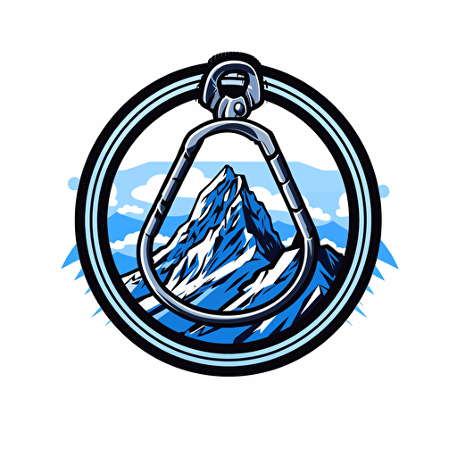 carabiner mountain hybrid logo vector, black and blue, vector white background