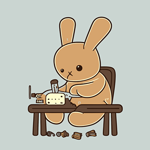 a simple vector style logo of a bunny creature sewing a pair of shorts