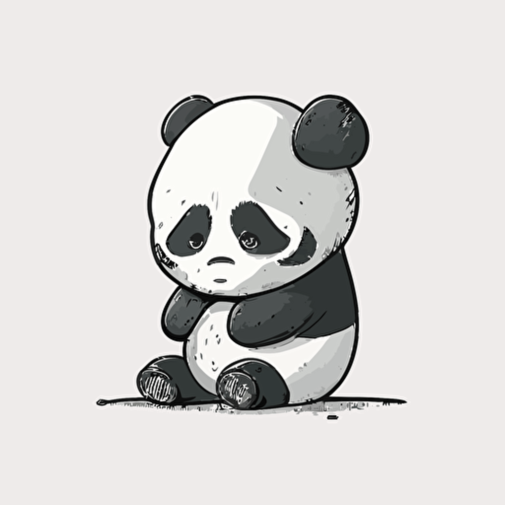 2d illustration vector of a cute panda sitting, black and white cartoon cartoon, high quality image, minimal detail