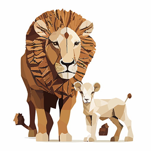 Create a drawing of a detail animation lion and lamb Flat vector art white background cut out