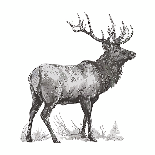 simple vector rustic ink illustration of an elk on a white background