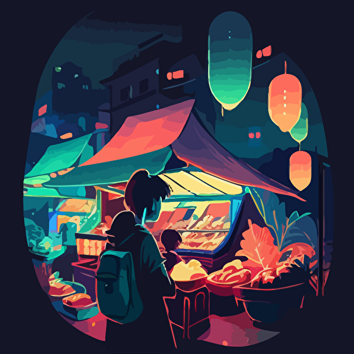 vector art colorful, galaxy, taiwanese night market