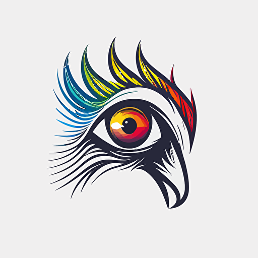 eye logo for a brand using a colorful rooster, flast design, straight line, minimal, vector, white background