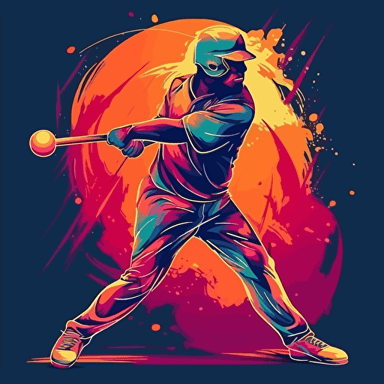 Vector illustration of The moment a baseball player swings and hits the ball, in vivid details and in vivid colors.