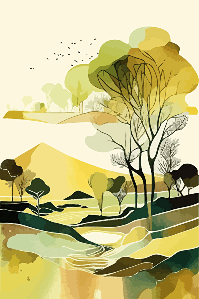 watercolour abstract landscape, vector, contour