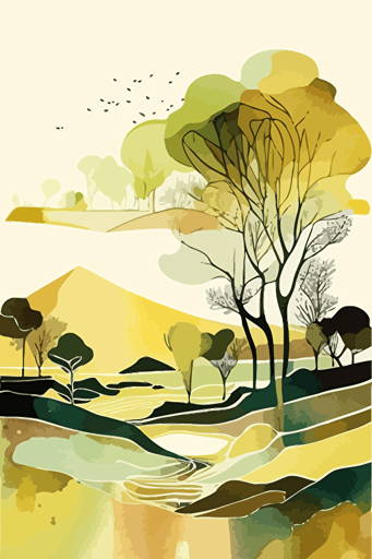 watercolour abstract landscape, vector, contour