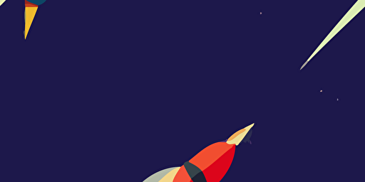 a vector style rocket ship flying through the night sky