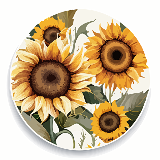sunflowers vector,in round circle, white background