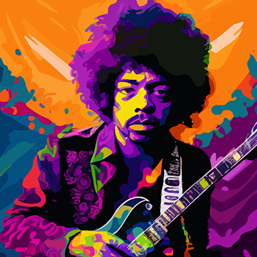 jimi hendrix by glean keane, 2d vector art, flat colors