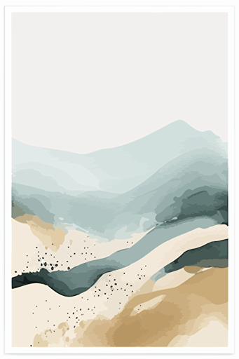 Dusty blue and beige watercolour abstract landscape art, Minimalist, vector, contour