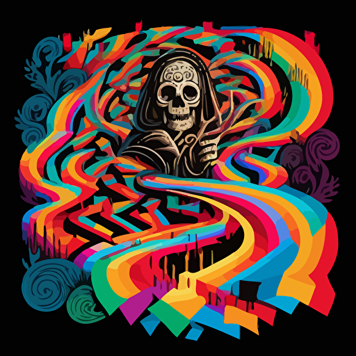 a crazy rainbow maze, santa muerte, vector illustration