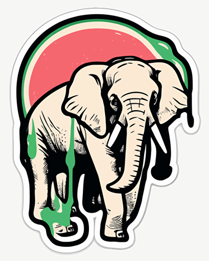 elephant watermelon hybrid, retro aesthetics, vector image, sticker, pantone colors, white background