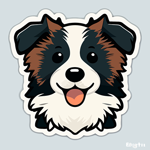 Cute, happy, border collie dog head sticker logo, chibi style, cartoon, clean, vector, 2d, white background, no accessories, without accessories, no text, without text