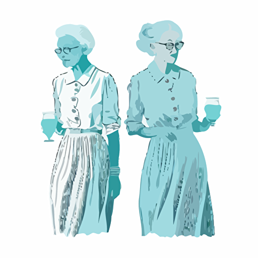 2 elder, Rebellious, Girls Night Out, light blue color, white background, simple design, vector style, white outline over silhouette