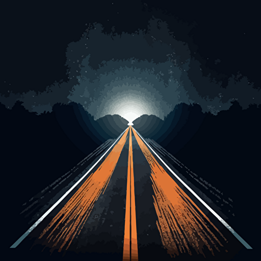 A picture of a road that symbolize future, service, learning, Vector Syle, dark background, blue, white, orange