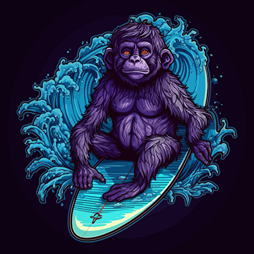 a howler monkey riding a surfboard, Sticker, Cute, Neon, Gothic, Contour, Vector, Big Blue Wave in Background, Detailed