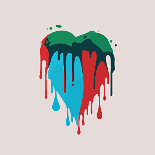 simple vector logo of a melting heart, flat, svg, minimal, red green blue