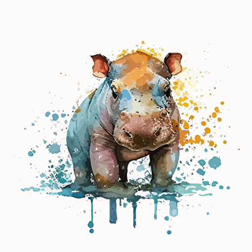 baby watercolor hippopotamus vector,comic style, white background