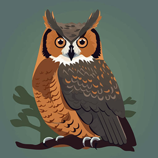 fairytale Great Horned Owl simple vector style