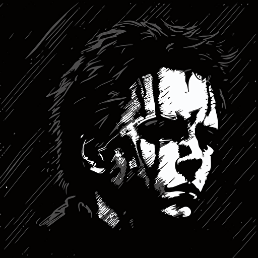 16bit Michael Myers, white on black background, no shading, 2D, vector, 3:4