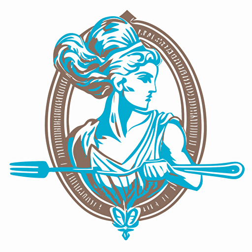 crest logo vector of a blindfolded lady holding a spoon and a fork an in a greek european style
