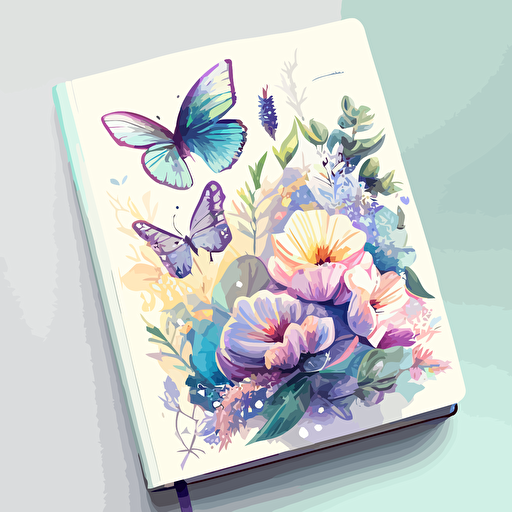 watercolor vector art, pastel abstract, cozy Cottagecore books flowers butterflies, joyful, watercolor, butterfly, garden, flowers