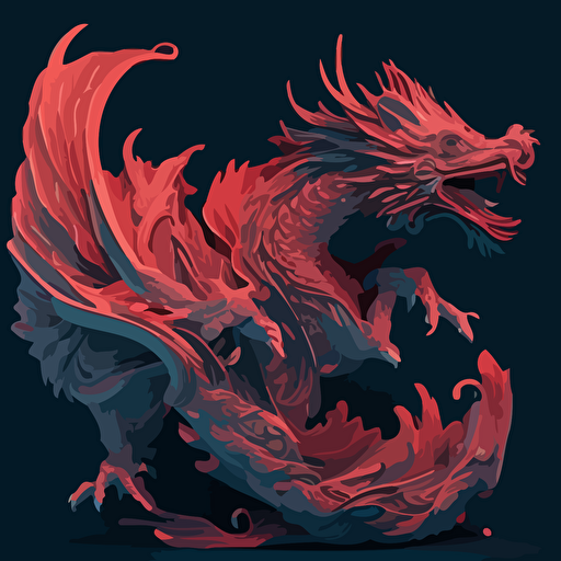 a flying Chinese dragon, red::2, blue::0.5, gold::1, fun vector art