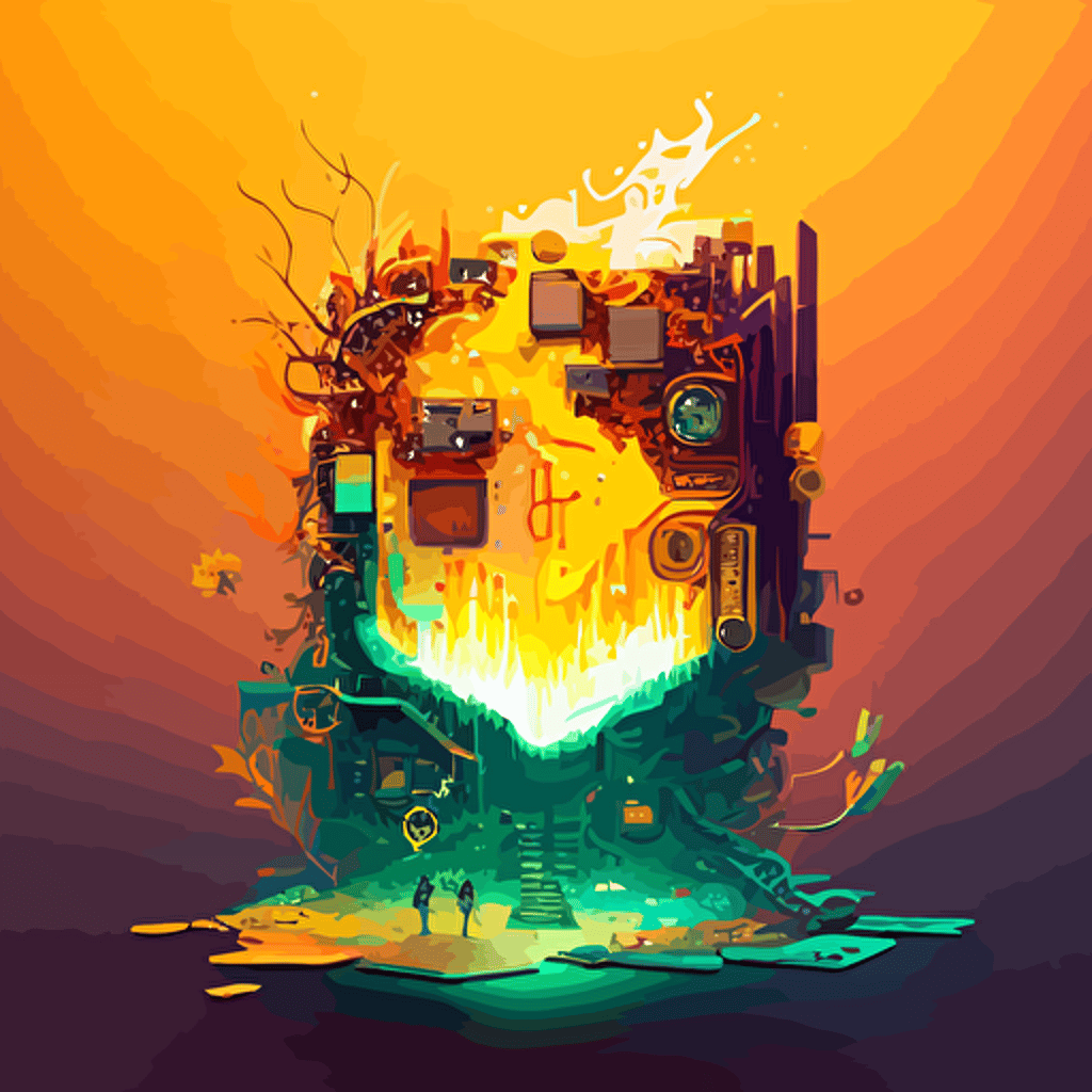integrated circuit bga semiconductor, vector art, inspired by Cyril Rolando, nuclear art, alexander jansson style, painted by andreas rocha, concept art design illustration, arson. volumetric lighting, friendly empathic in energetic atmosphere.