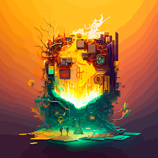 integrated circuit bga semiconductor, vector art, inspired by Cyril Rolando, nuclear art, alexander jansson style, painted by andreas rocha, concept art design illustration, arson. volumetric lighting, friendly empathic in energetic atmosphere.