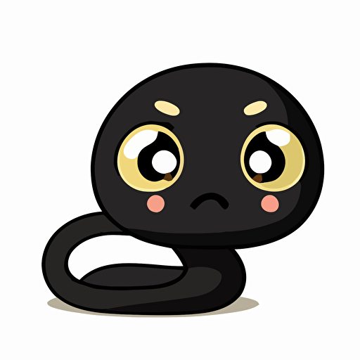cute black snake kawaii style, vector, white background, cute facial expression