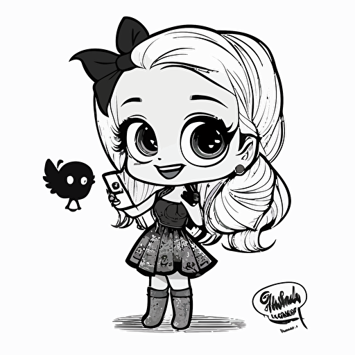 A cute caw chibi, vector, black and white, coloring page, disney on selfie