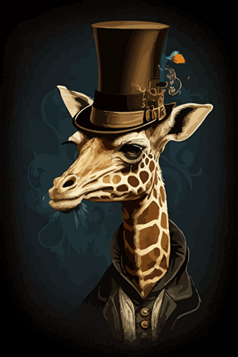 giraffe, wearing a top hat and a monocle, vector art,