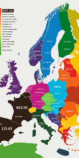 vector map of europe with each country in different colour,