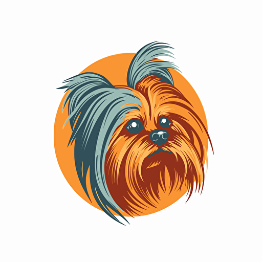 A vector logo of a yorkie for a dog grooming business, simple, memorable, invoking excitement, lively, imaginative, friendly, playful, red, yellow, orange