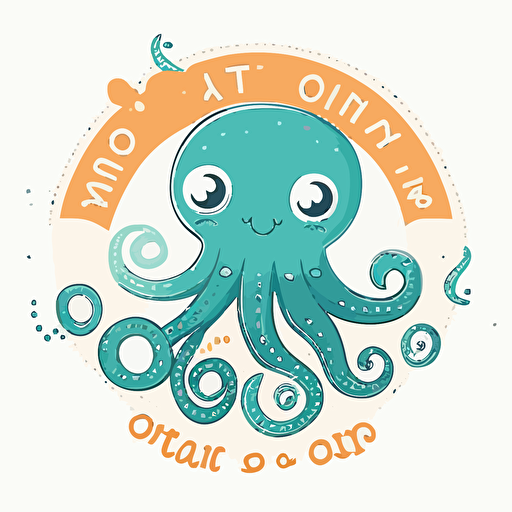 octopus logo for kids' brand, very simple, funny, vector, cartoon style, white background
