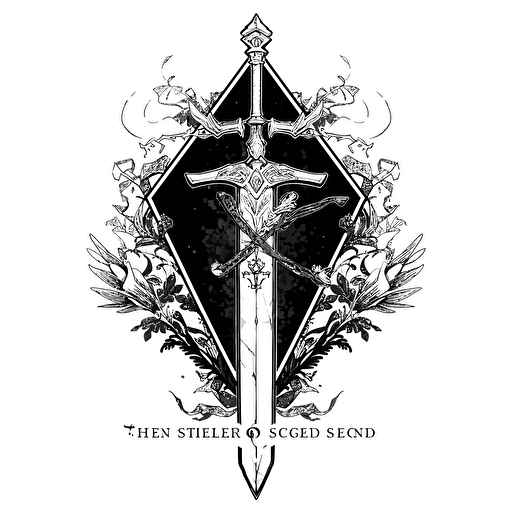 logo design for a secret society called "the sword and pen", black and white, fantasy, vector, design, logo