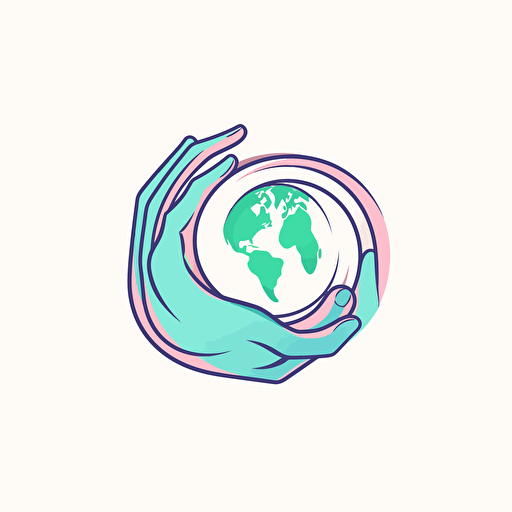 abstract Lined vector logo, earth in a hand, blue, green and pink