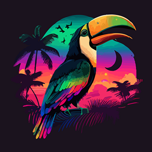vector illustration of a singing toucan, music::colorful, vaporwave colors, no background, vector design