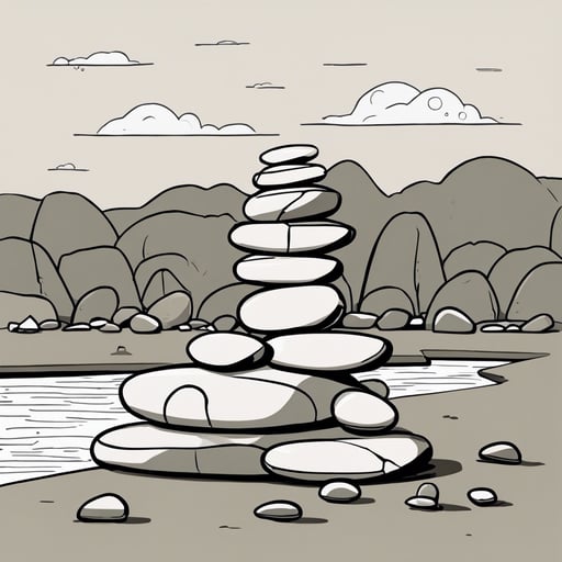 Smooth pebbles stacked beside a river.