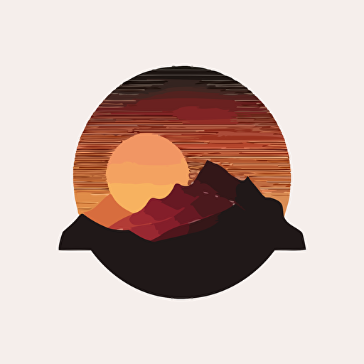 simple vector minimal logo of sunset with mountains, style of Carolyn Davidson, no text