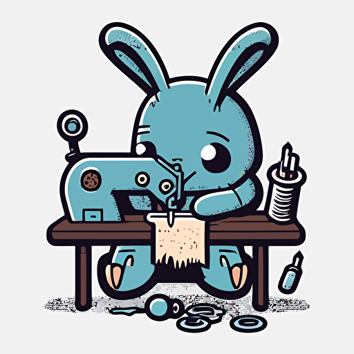 a simple vector style logo of a bunny creature sewing a pair of shorts