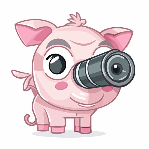 cute smiling anime style pig with binoculars sticker vector white background