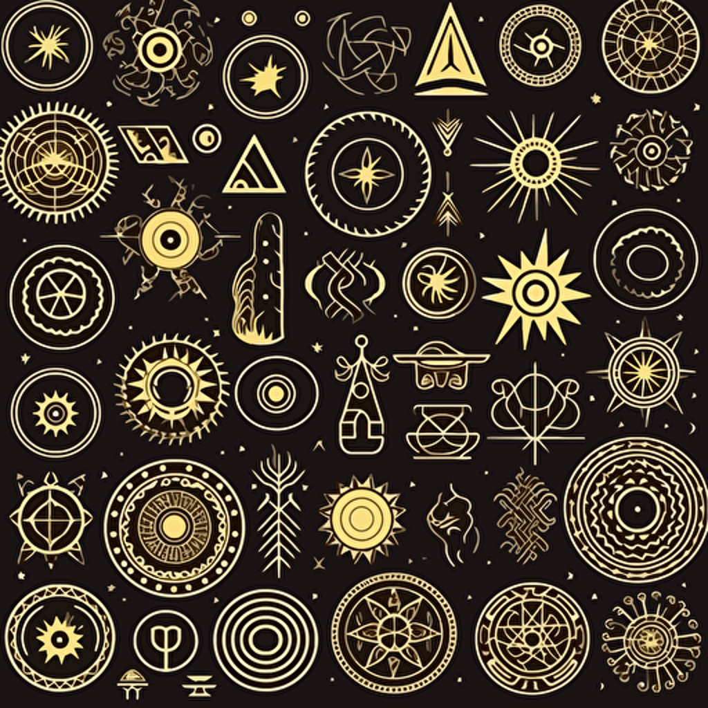 gold color spirtual symbols of protection, 2d minimalist, pattern print, vector art,