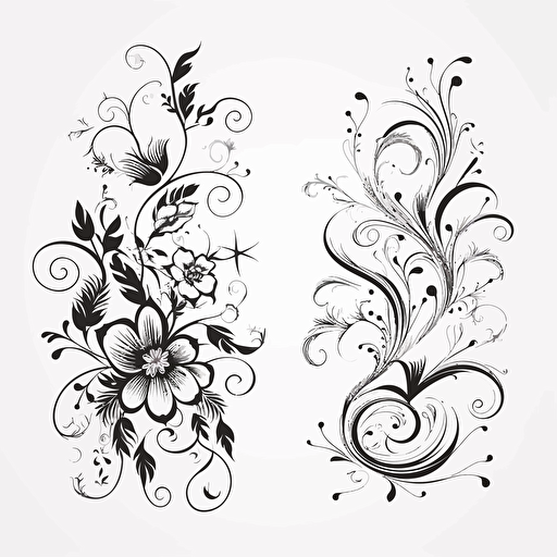 floral and wavy monograms vector, Black on white, white background