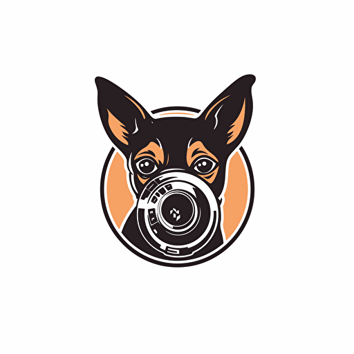 cute, vector logo of dog holding a camera