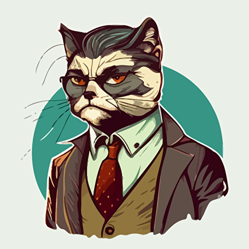vector art style 35 year old french cat man, in the style of Micheal Parks