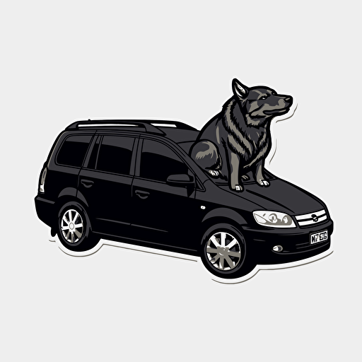 black chevrolet zafira with black white husky, vector design, sticker