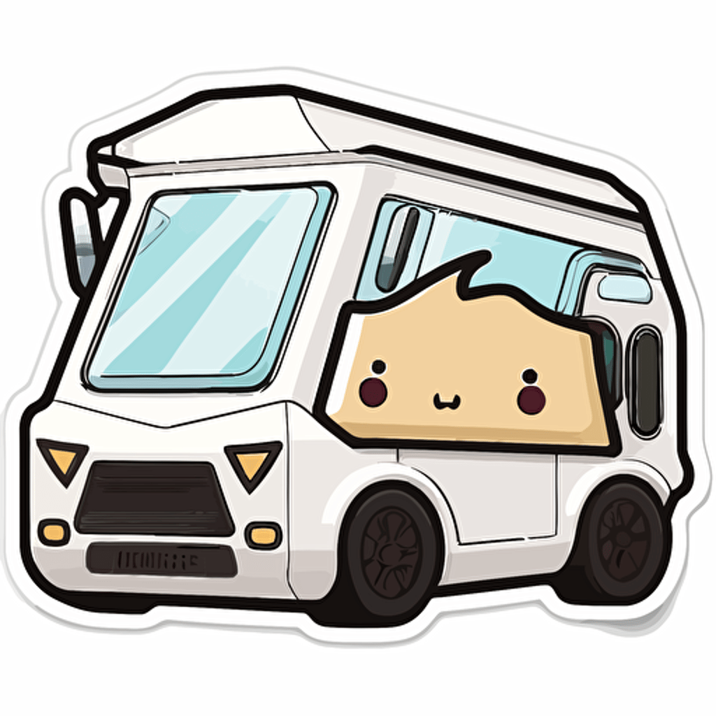sticker, Tesla Cybertruck, kawaii, contour, vector, white