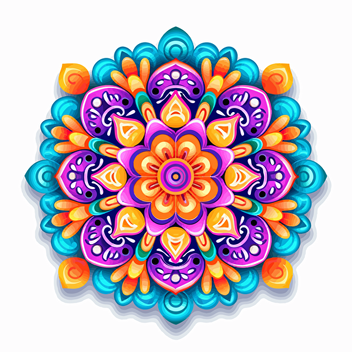 2d mexican mandala uv colors, vector, geometric, white background